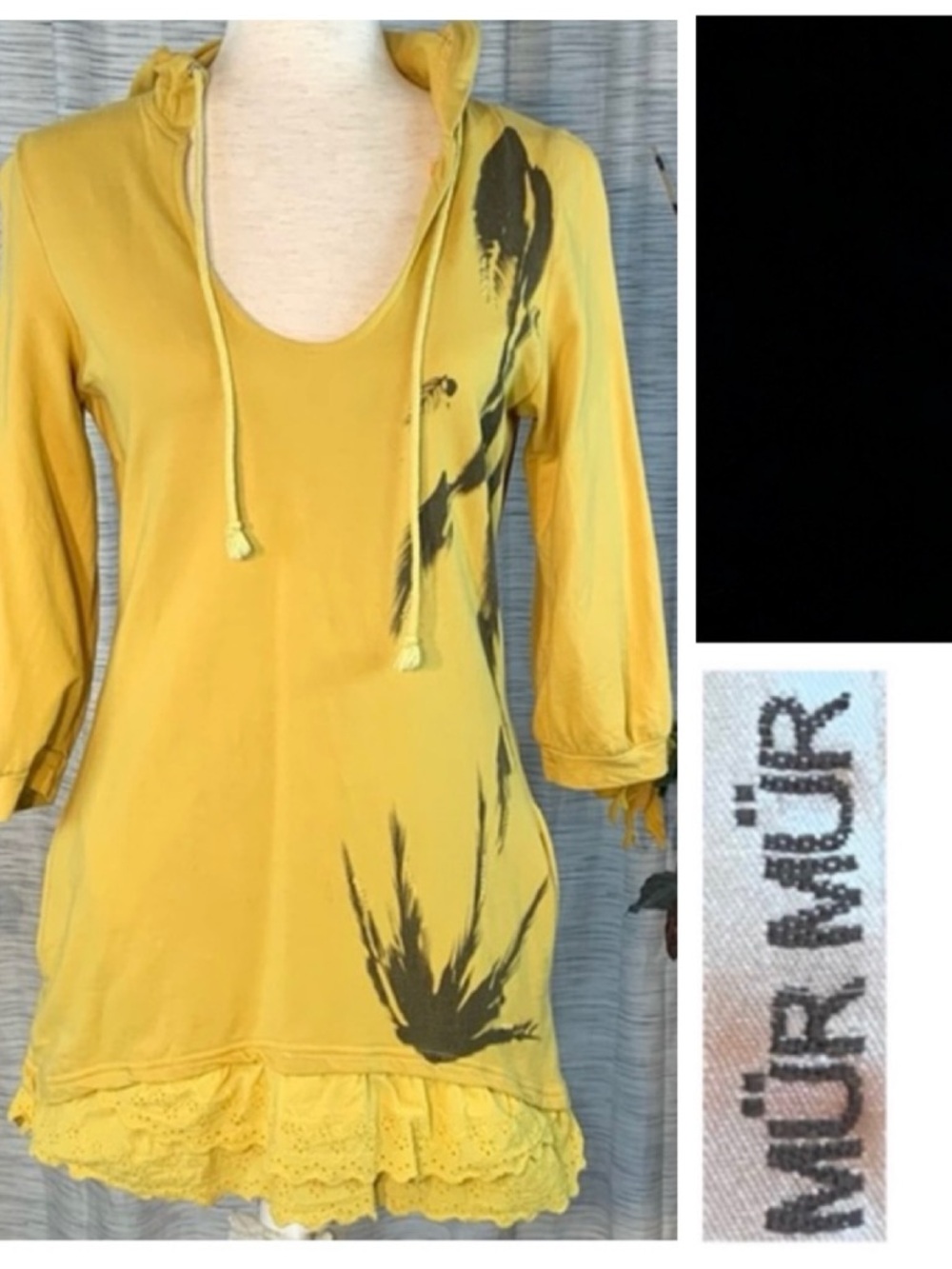 Mur Mur fall/mustard yellow with black floral design mini dress.